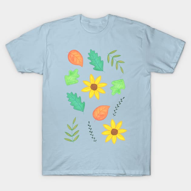 Autumn pattern with leaves and sunflowers T-Shirt by NashTheArtist